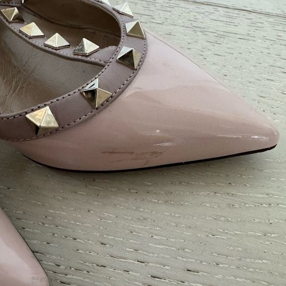 Valentino Rockstud Caged Pumps Poudre Patent Leather Size 36.5 Pointed Toe Heels - Picture 9 of 12